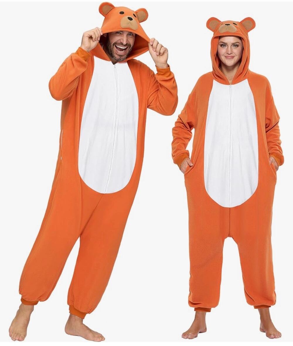 Spooktacular Creations Adult Bear Hooded Jumpsuit Costume Onesie Size Med NIP